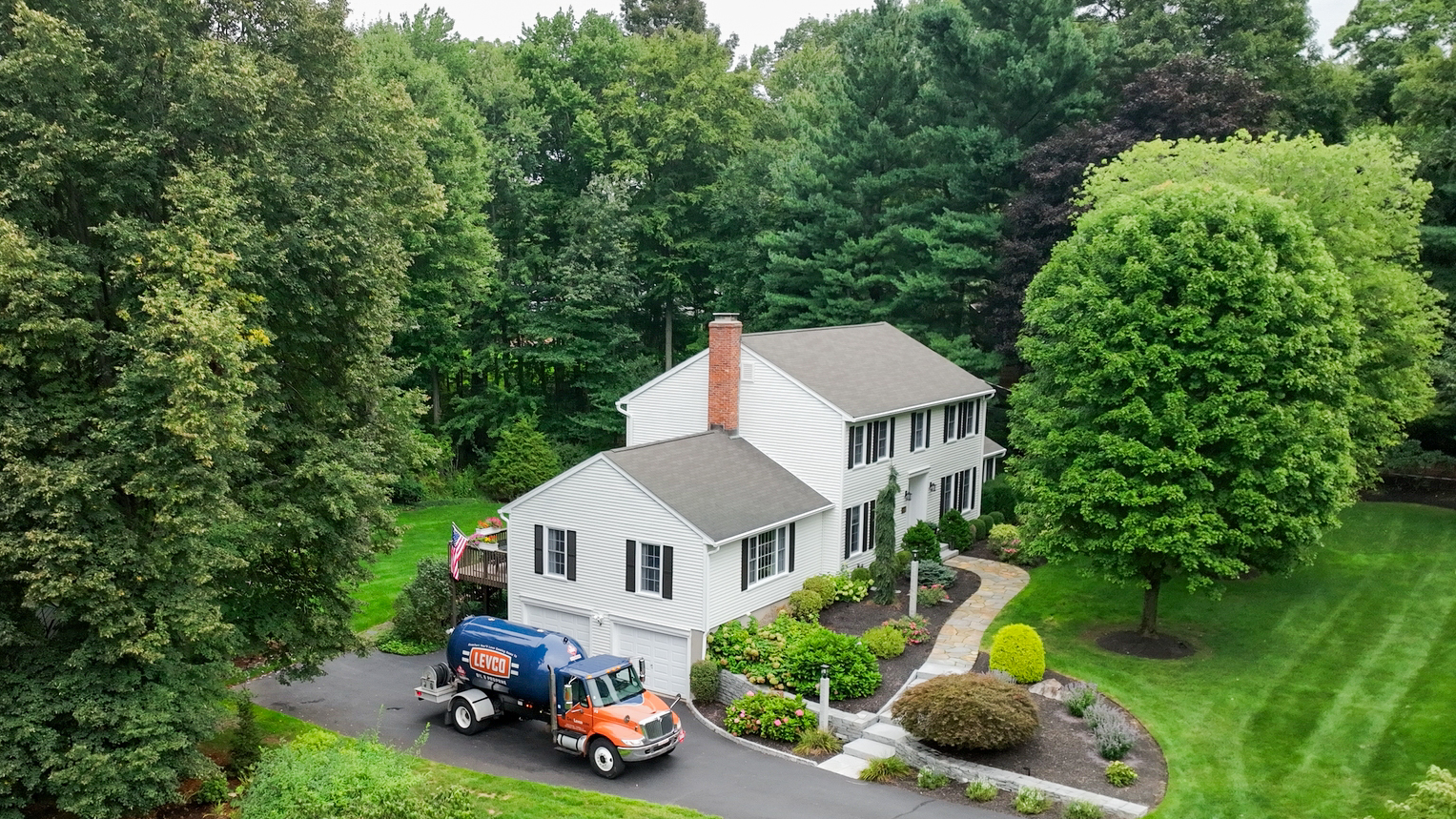 Levco propane truck making an automatic delivery at a Connecticut home