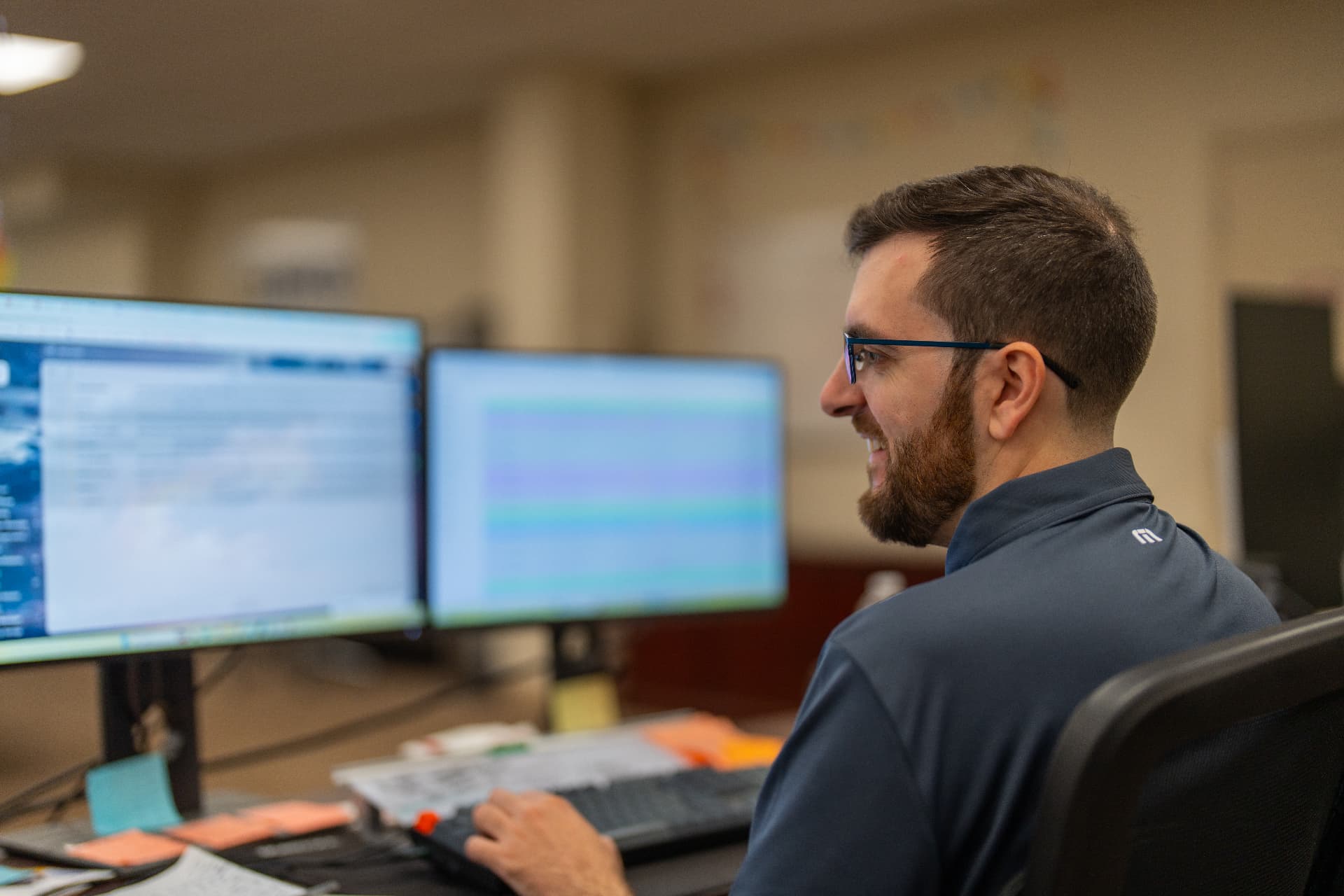 Levco team member reviewing propane delivery information at the Trumbull dispatch office