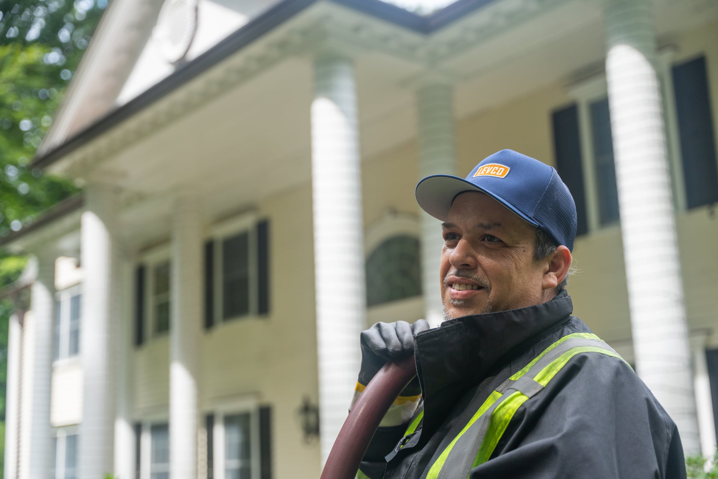 Experienced Levco heating oil driver at a Connecticut customer's home